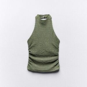 Zara Green Fitted Ruched Tank Top